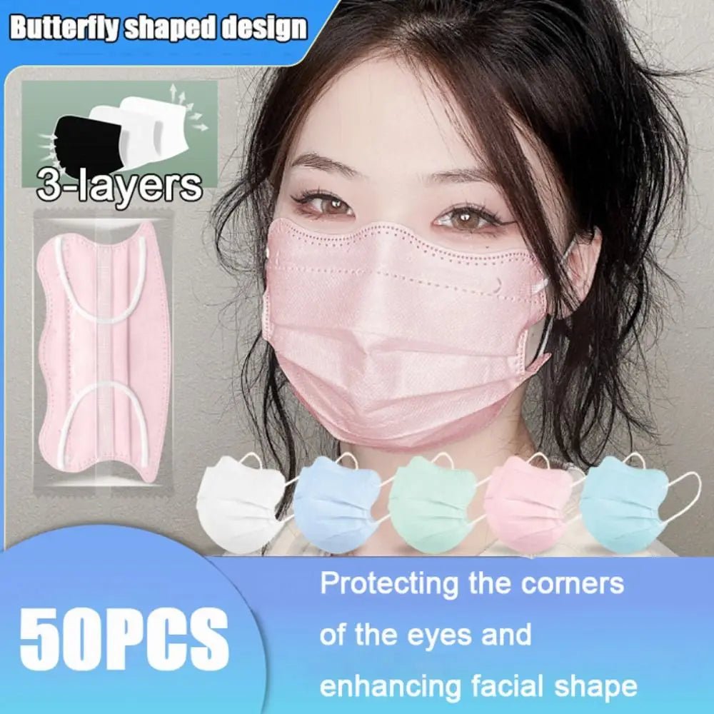 50pcs V - face Disposable Face Mask Health Care Butterfly Shaped Design Morandi Color Anti Dust Mask 3layer Protective Face Cover - The Hearts And Pathways Shop50pcs V - face Disposable Face Mask Health Care Butterfly Shaped Design Morandi Color Anti Dust Mask 3layer Protective Face Cover
