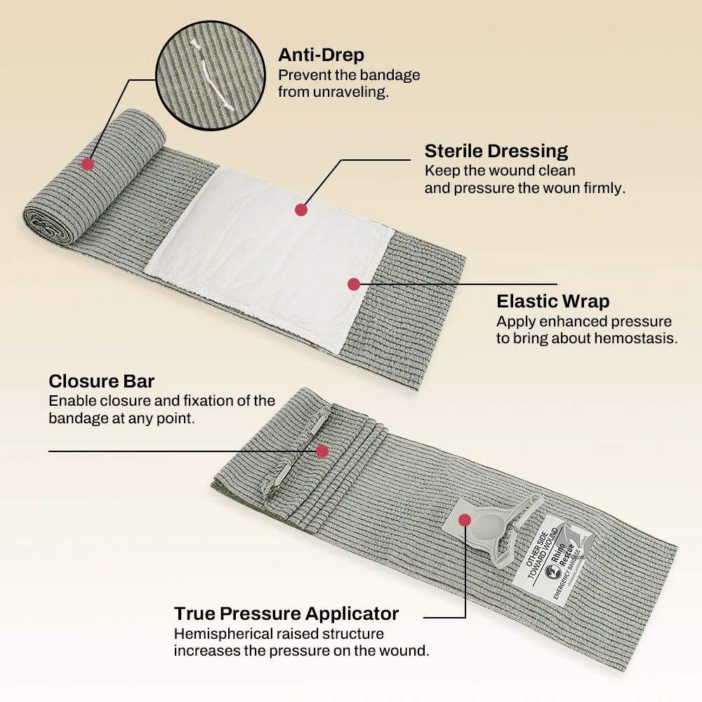 6 Inch Pressure Emergency Bandage, Rhino Rescue Compression Trauma Wound Dressing, Medical Combat First Aid Kit IFAK Supplies, - The Hearts And Pathways Shop6 Inch Pressure Emergency Bandage, Rhino Rescue Compression Trauma Wound Dressing, Medical Combat First Aid Kit IFAK Supplies,